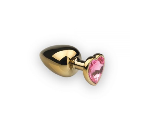 Металлическая анальная пробка Gold Heart Pink Topaz размер: L CRYSTAL