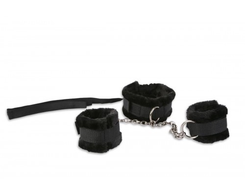 Комплект для бондажа: ошейник и наручники, черные