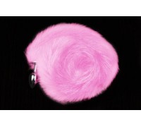 Пикантные Штучки - серебристая анальная пробка с пушистым хвостиком - 6х2,5 см (розовый)