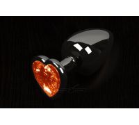 Пикантные Штучки, Маленькая графитовая анальная пробка с кристаллом в виде сердечка, 6Х2,5 см. (оранжевый)