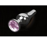 Пикантные Штучки, Серебристая анальная пробка с кристаллом - 8,5х3 см. (розовый)