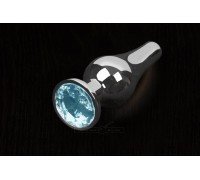 Пикантные Штучки, Серебристая анальная пробка с кристаллом - 8,5х3 см. (голубой)