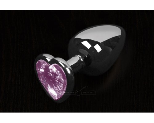 Пикантные Штучки Маленькая серебристая анальная пробка с кристаллом в виде сердечка 6Х2,5 см. (розовый)