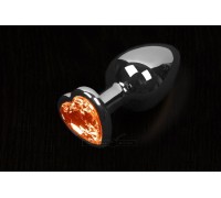 Пикантные Штучки Большая серебристая анальная пробка с кристаллом в виде сердечка 8,5Х4 см (оранжевый)
