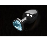 Пикантные Штучки Большая серебристая анальная пробка с кристаллом в виде сердечка 8,5Х4 см (голубой)