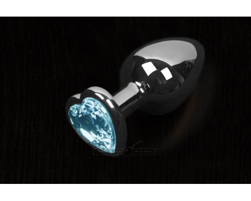 Пикантные Штучки Большая серебристая анальная пробка с кристаллом в виде сердечка 8,5Х4 см (голубой)