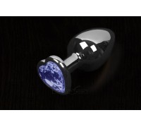 Пикантные Штучки Большая серебристая анальная пробка с кристаллом в виде сердечка 8,5Х4 см (синий)