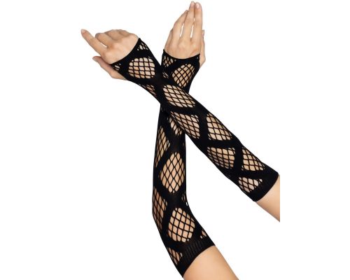 Leg Avenue Faux wrap net arm warmers Black