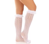 Носочки ажурные с рюшами Leg Avenue Sweetheart Ruffle Cuff Knee Highs White, высокие