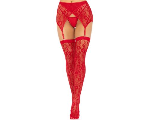 Чулки Leg Avenue Leg Avenue Lace thigh highs & garterbelt Red One Size