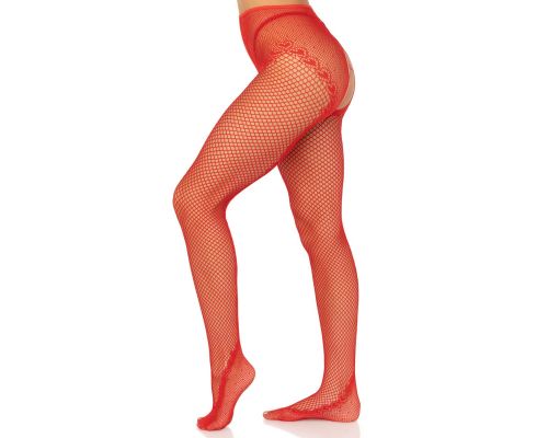 Чулки Leg Avenue Crotchless Net Tights with Heart Backseam Red One Size