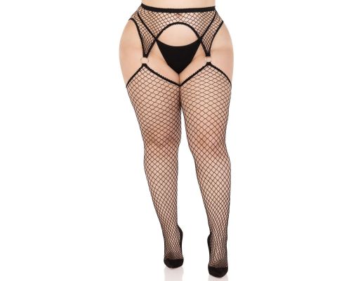 Чулки Leg Avenue Stokings with O-ring Attached Garter Belt Black 1X/2X