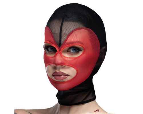 Маска сердце сетка с открытым ртом и глазами Feral Feelings - Hearts Mask Black/Red