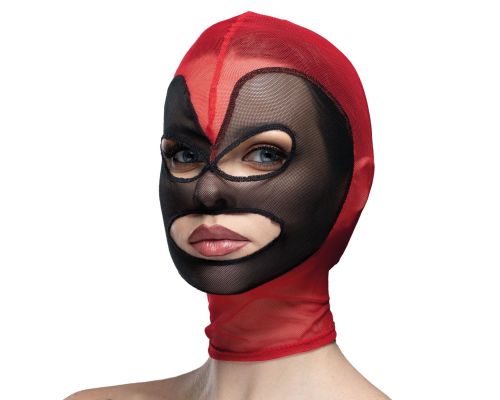 Маска сердце сетка с открытым ртом и глазами Feral Feelings - Hearts Mask Red/Black