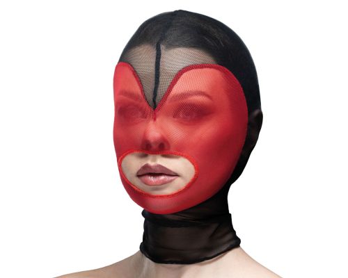 Маска сердце сетка с открытым ртом Feral Feelings - Hearts Mask Black/Red