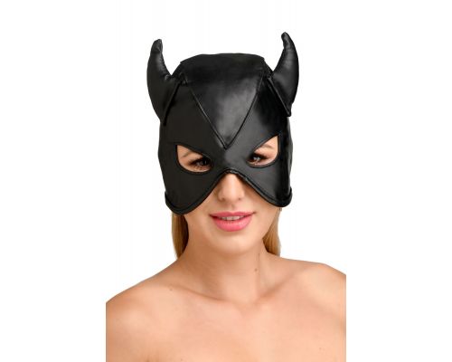 Маска Master Series Dungeon Demon Bondage Mask with Horns - Black