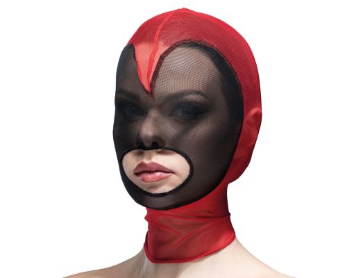 Маска сердце сетка с открытым ртом Feral Feelings - Hearts Mask Red/Black