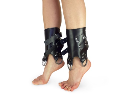 Поножи манжеты для подвеса за ноги Leg Cuffs For Suspension из натуральной кожи, цвет черный