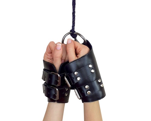 Манжеты для подвеса за руки Kinky Hand Cuffs For Suspension из натуральной кожи, цвет черный