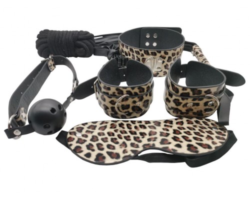 Набор MAI BDSM STARTER KIT Nº 75 Leopard: плеть, кляп, наручники, маска, ошейник , веревка, зажимы