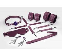 Набор Feral Feelings BDSM Kit 7 Burgundy, наручники, поножи, коннектор, маска, паддл, кляп, зажимы