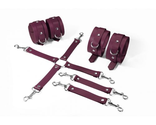 Набор Feral Feelings BDSM Kit 3 Burgundy, наручники, поножи, коннектор