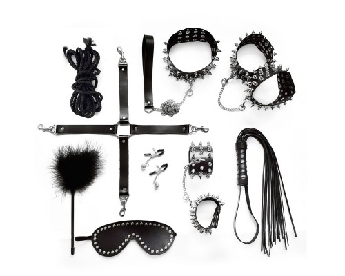 Набор Art of Sex - Spikes BDSM Set Leather, 10 предметов, натуральная кожа, Черный