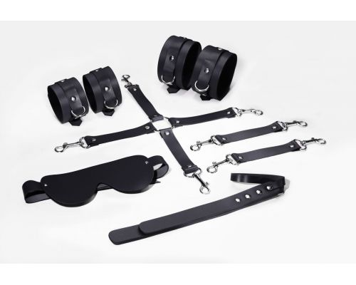 Набор Feral Feelings BDSM Kit 5 Black, наручники, поножи, коннектор, маска, паддл