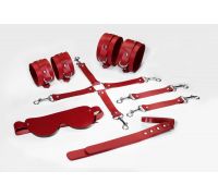 Набор Feral Feelings BDSM Kit 5 Red, наручники, поножи, коннектор, маска, паддл