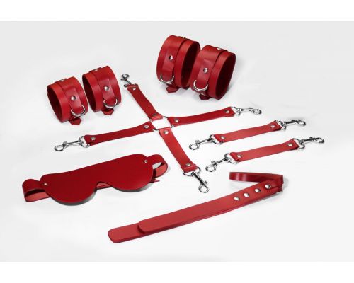 Набор Feral Feelings BDSM Kit 5 Red, наручники, поножи, коннектор, маска, паддл