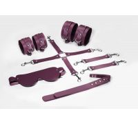 Набор Feral Feelings BDSM Kit 5 Burgundy, наручники, поножи, коннектор, маска, паддл