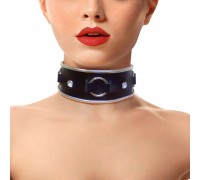 Ошейник из натуральной кожи со стразами и кольцом Art of Sex - Collar Ring