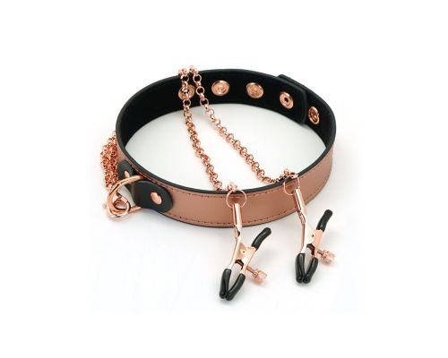 Ошейник с зажимами для сосков Liebe Seele Rose Gold Memory Collar with Nipple Clamps