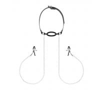 Зажимы для сосков с кляпом Bedroom Fantasies Nipple Clamps & Silicone Gag Ring