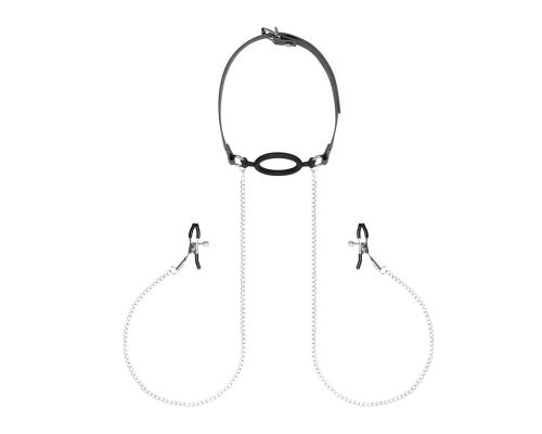 Зажимы для сосков с кляпом Bedroom Fantasies Nipple Clamps & Silicone Gag Ring