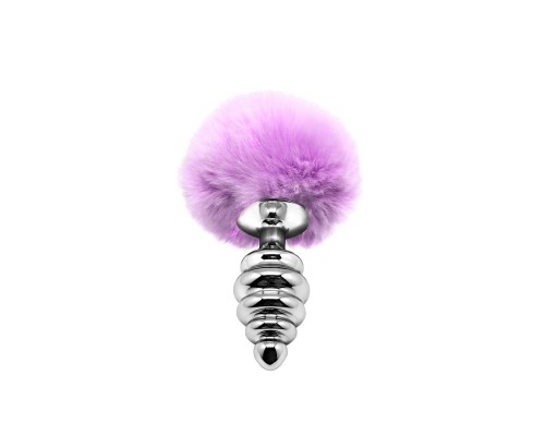 Металлическая анальная пробка Кроличий хвостик Alive Fluffly Twist Plug M Purple