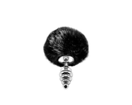 Металлическая анальная пробка Кроличий хвостик Alive Fluffly Twist Plug S Black