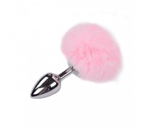 Металлическая анальная пробка Кроличий хвостик Alive Fluffly Plug M Pink