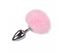 Металлическая анальная пробка Кроличий хвостик Alive Fluffly Plug L Pink