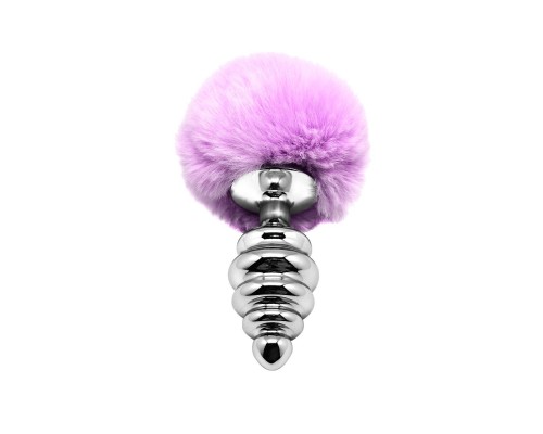 Металлическая анальная пробка Кроличий хвостик Alive Fluffly Twist Plug L Purple