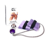 Наручники с металлической анальной пробкой Art of Sex Handcuffs with Metal Anal Plug size M Purple