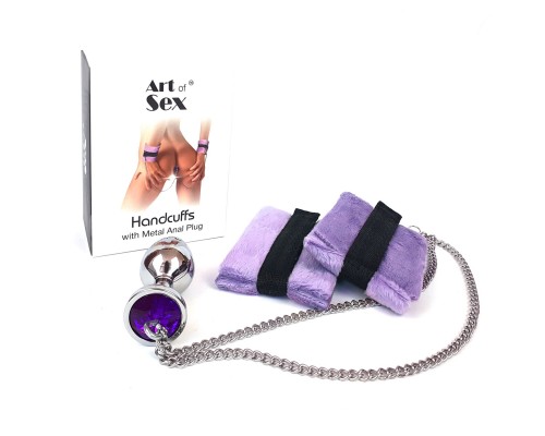 Наручники с металлической анальной пробкой Art of Sex Handcuffs with Metal Anal Plug size M Purple