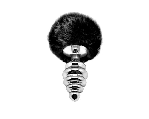 Металлическая анальная пробка Кроличий хвостик Alive Fluffly Twist Plug L Black