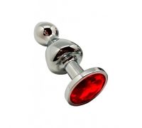 Анальная пробка Wooomy Lollypop Double Ball Metal Plug Red L