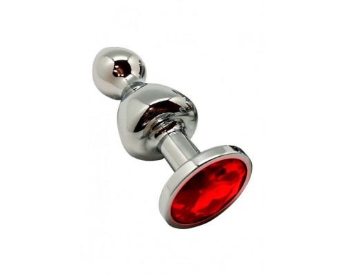 Анальная пробка Wooomy Lollypop Double Ball Metal Plug Red L