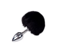 Металлическая анальная пробка Кроличий хвостик Alive Fluffly Plug S Black