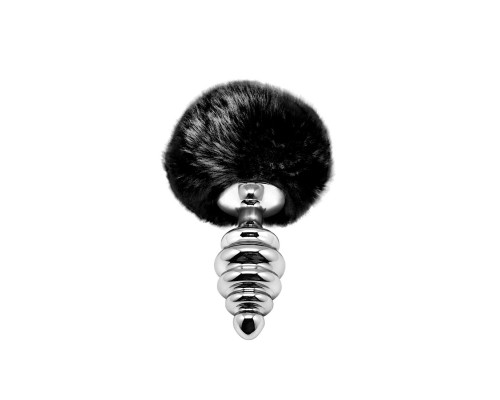 Металлическая анальная пробка Кроличий хвостик Alive Fluffly Twist Plug M Black