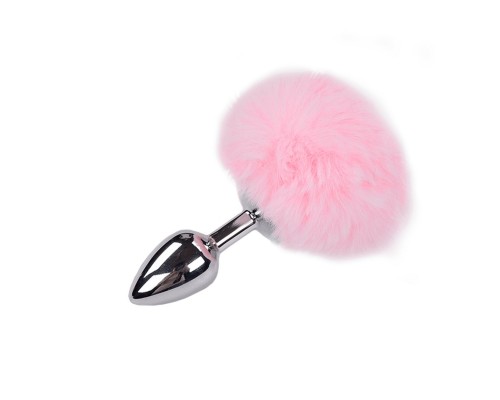 Металлическая анальная пробка Кроличий хвостик Alive Fluffly Plug S Pink