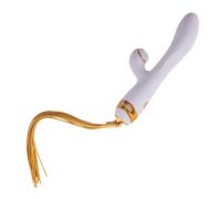 Вибратор-кролик с флоггером LOCKINK SEVANDA Whip Vibrating Massage Wand - White & Golden