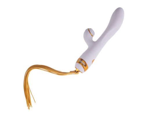 Вибратор-кролик с флоггером LOCKINK SEVANDA Whip Vibrating Massage Wand - White & Golden